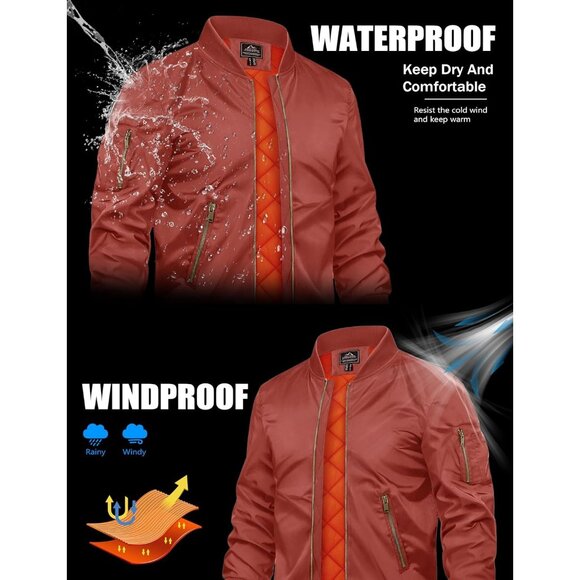 Tacvasen Mens Orange Red Bomber Winter Warm Padded Work Casual Windproof Jackets - Picture 2 of 6